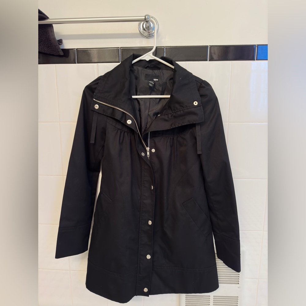 H&M Funnel Neck Black Jacket Size 4 Midi Length
